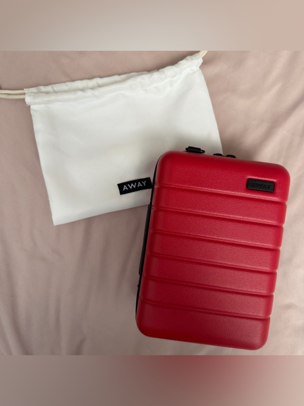 Away travel blush red mini suitcase luggage toiletry bag accessories hard shell